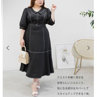 clette 配色ステッチ5分袖ワンピース