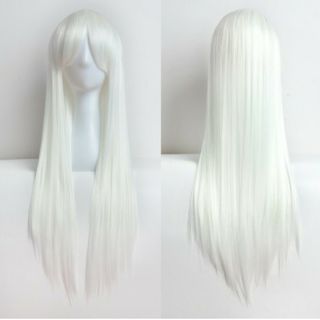 ▽【ホワイト】ストレート ロング ウィッグ コスプレ 80cm 白髪(ロングストレート)