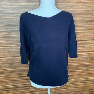 ユニクロ(UNIQLO)のユニクロ UNIQLO ニット Tシャツ XL 紺色 ネイビー 七分 無地(Tシャツ(長袖/七分))