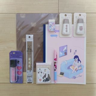 文具セット⑤　（下敷き/ノート/メモ帳)　くま柄　文房具(ノート/メモ帳/ふせん)