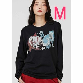 グラニフ(Design Tshirts Store graniph)のＭサイズ　猫又親子図 石黒亜矢子　長袖Tシャツ　グラニフ(Tシャツ(長袖/七分))