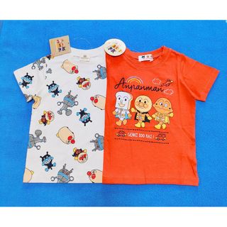 アンパンマン(アンパンマン)の新品　100cm　アンパンマン　男の子半袖Ｔシャツ2枚セット　ヒーロー×D総柄(Tシャツ/カットソー)