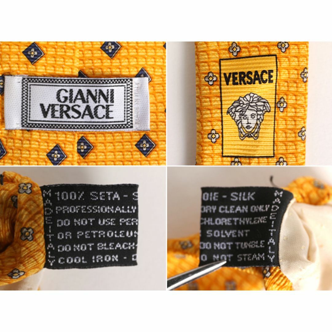 イタリア製 高級 100% シルク ヴェルサーチ ネクタイ 総柄 ブランド SILK メンズ ビジネス カジュアル ゴールド GIANNI VERSACE ベルサーチ メンズのファッション小物(ネクタイ)の商品写真