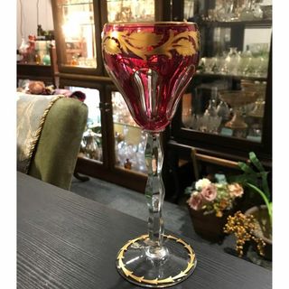 バカラ(Baccarat)の目を惹く美モーゼルMOSERレーマーワイングラス被せレッド★24金エナメル装飾★(グラス/カップ)