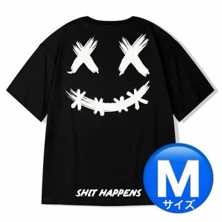 ビッグシルエット 背面 プリント 半袖 Tシャツ ストリート ブラック(Tシャツ/カットソー(半袖/袖なし))