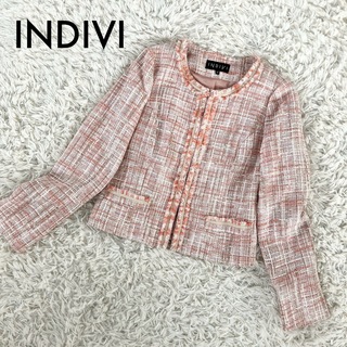 INDIVI - ✨良品✨INDIVI ツイードノーカラージャケット ピンク 38