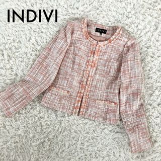 ✨良品✨INDIVI ツイードノーカラージャケット ピンク 38