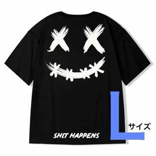 ビッグシルエット 背面 プリント 半袖 Tシャツ ストリート ブラック(Tシャツ/カットソー(半袖/袖なし))