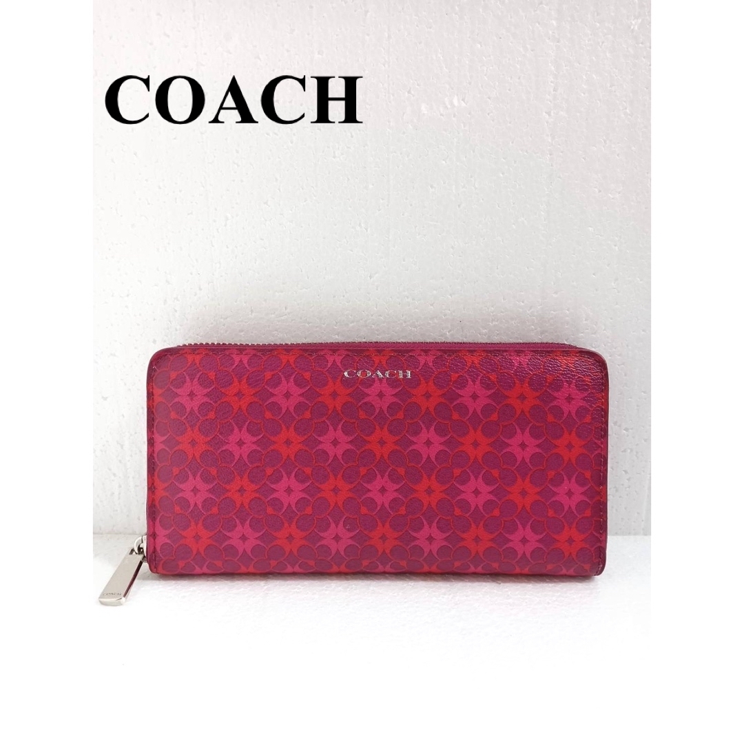 COACH(コーチ)のCOACH 長財布　ウォレット　総柄　ワインレッド　レザーウォレット　ピンク財布 レディースのファッション小物(財布)の商品写真