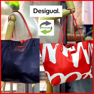 デシグアル(DESIGUAL)のﾘﾊﾞｰｼﾌﾞﾙ･橙/筆ﾜｰｸX黒♫最大B4大判ﾄｰﾄ【Desigual】送料込(トートバッグ)