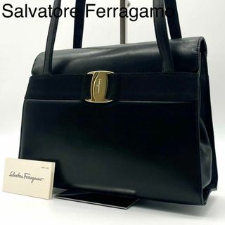 サルヴァトーレフェラガモ(Salvatore Ferragamo)の★良品 フェラガモ トートバッグ ヴァラリボン ボックス型 イタリア製 ブラック(トートバッグ)