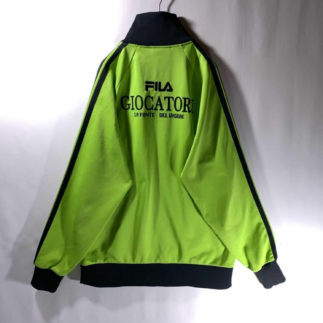 FILA(フィラ)の古着 FILA トラックジャケット ジャージ 蛍光緑ライムグリーン 黒 小松菜奈 メンズのトップス(ジャージ)の商品写真