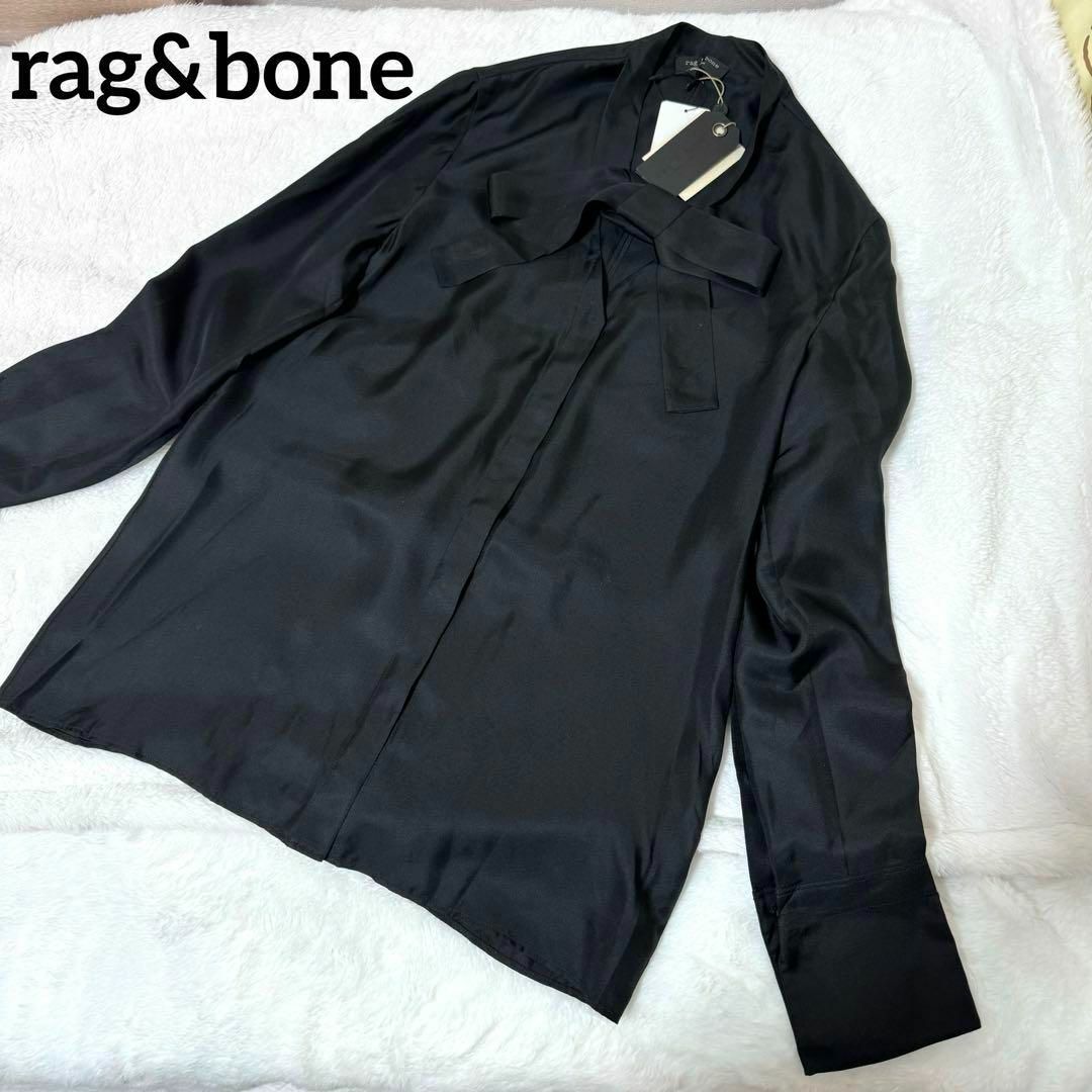 Rag & Bone(ラグアンドボーン)のタグ付き　極美品　シルク100% ボウタイ　ブラウス　オケージョン　黒 M レディースのトップス(シャツ/ブラウス(長袖/七分))の商品写真