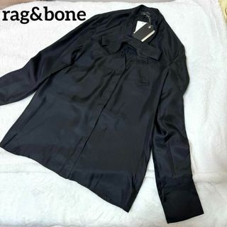 ラグアンドボーン(Rag & Bone)のタグ付き　極美品　シルク100% ボウタイ　ブラウス　オケージョン　黒 M(シャツ/ブラウス(長袖/七分))