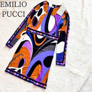 エミリオプッチ(EMILIO PUCCI)のタグつき美品　エミリオプッチ　ワンピース　ミニ　プッチ柄　シルク混　イタリア製(ミニワンピース)