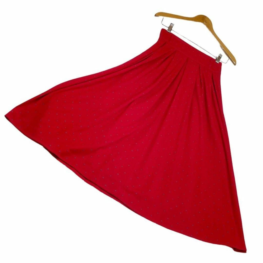 VINTAGE(ヴィンテージ)のヴィンテージ ハイウエストロングフレアスカート ドット柄 赤 S レトロ 古着 レディースのスカート(ロングスカート)の商品写真