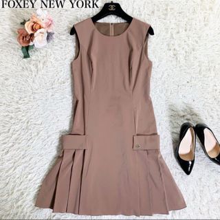 フォクシー(FOXEY)のFOXEY フォクシー モカベージュ膝丈ワンピース　RAINY プレッピー　38(ひざ丈ワンピース)