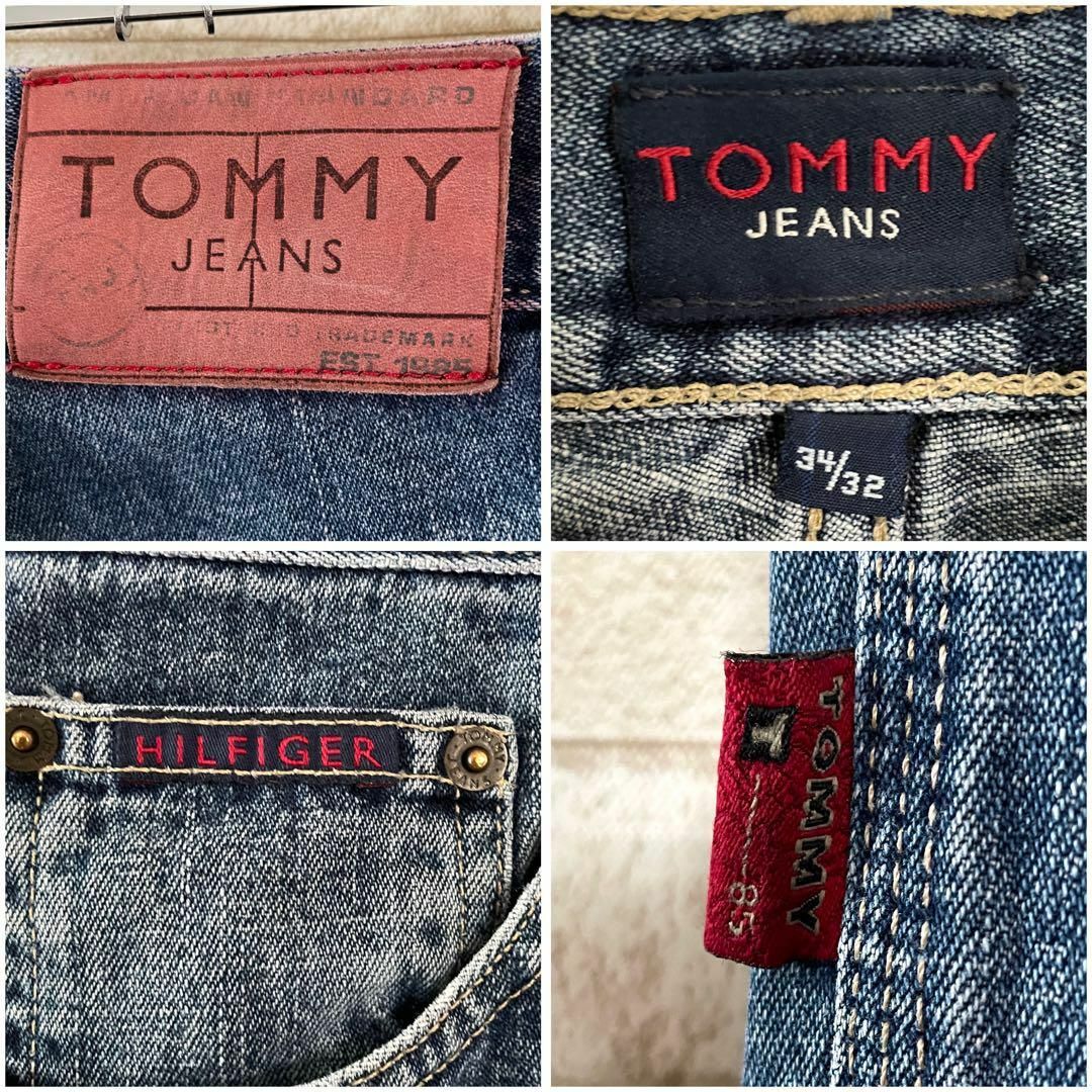 TOMMY JEANS(トミージーンズ)のトミージーンズ デニム ダブルニー 革タグ 刺繍 ブルー 34×32 メンズのパンツ(デニム/ジーンズ)の商品写真