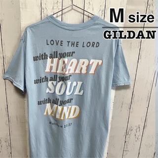 ギルタン(GILDAN)のUSA古着　GILDAN　Tシャツ　M　ライトブルー　水色　プリント　キャンプ(Tシャツ/カットソー(半袖/袖なし))