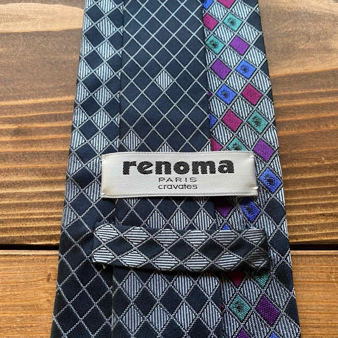 RENOMA(レノマ)の古着 ブランド ネクタイ 紺 四角柄 レノマ シルク100% 絹 メンズのファッション小物(ネクタイ)の商品写真