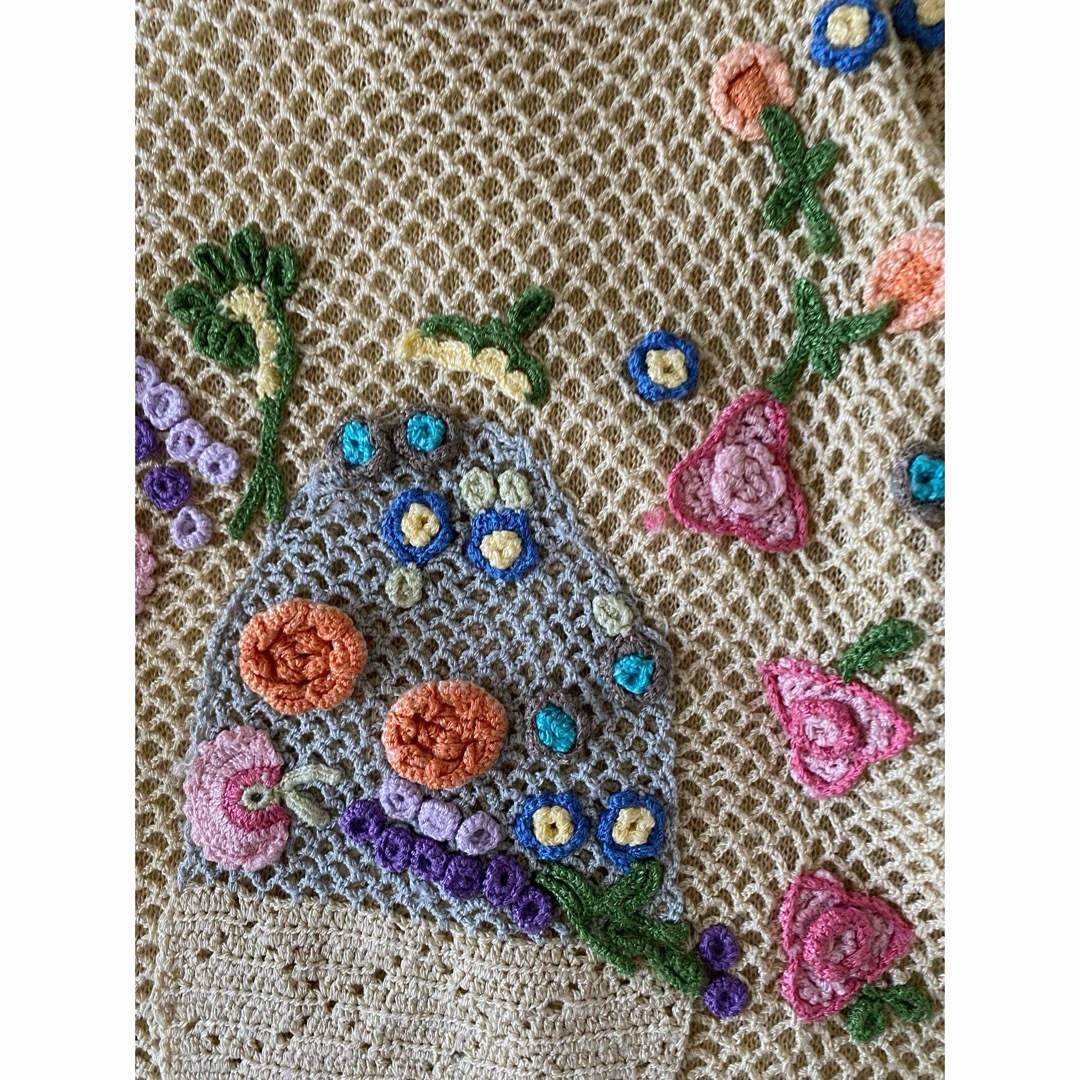 PANAMA BOY(パナマボーイ)のvintageヴィンテージ昭和レトロお花刺繍かぎ針編みニットトップス レディースのトップス(カットソー(長袖/七分))の商品写真