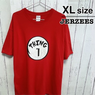 ジャージーズ(JERZEES)のJERZEES　Tシャツ　XL　レッド　赤　プリント　THING 1　USA古着(Tシャツ/カットソー(半袖/袖なし))