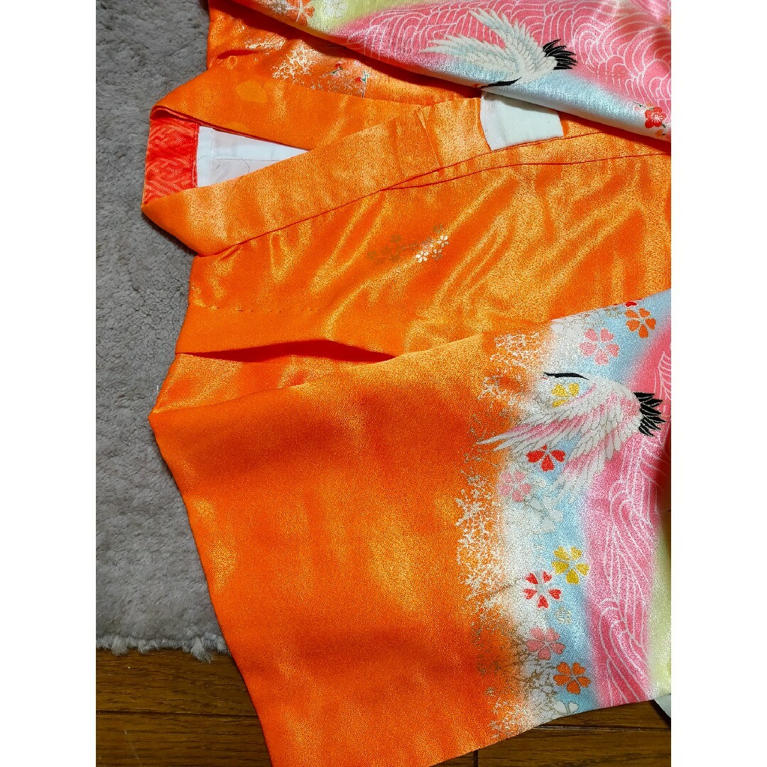 子供用着物 オレンジ キッズ/ベビー/マタニティのキッズ服女の子用(90cm~)(和服/着物)の商品写真