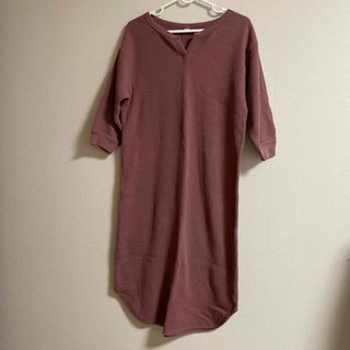 ユニクロ(UNIQLO)のUNIQLO ワッフルキーネックワンピース（7分袖）(ひざ丈ワンピース)