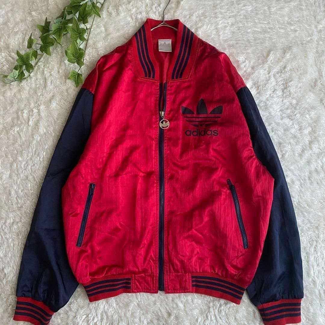 adidas(アディダス)の★レア 80s アディダス スカジャン デサント社製 銀タグ デカロゴ 赤 XL メンズのジャケット/アウター(スカジャン)の商品写真