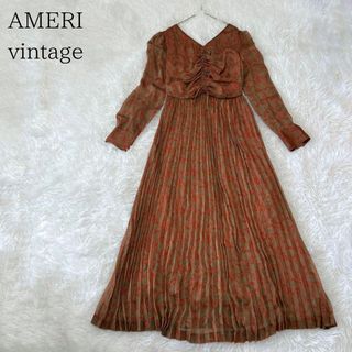 アメリヴィンテージ(Ameri VINTAGE)のAMERI vintage アメリ ヴィンテージ風ペイズリー柄プリーツワンピース(ロングワンピース/マキシワンピース)