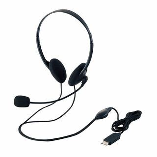 エレコム ヘッドセット マイク USB 両耳 オーバーヘッド 1.8m HS-H(ヘッドフォン/イヤフォン)