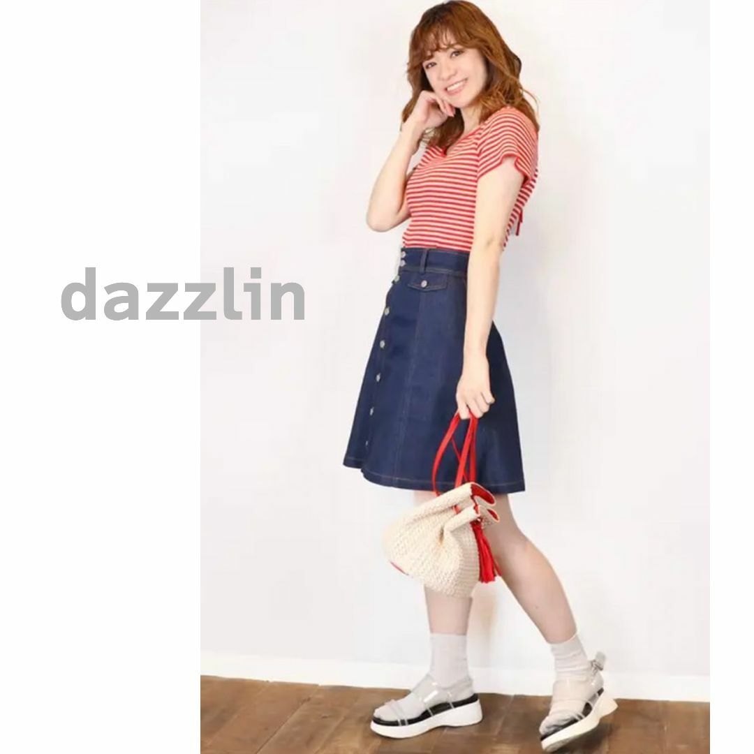 dazzlin(ダズリン)のdazzlin ダズリン　ニット　リブ　トップス　赤　ベージュ　ボーダー　レッド レディースのトップス(ニット/セーター)の商品写真