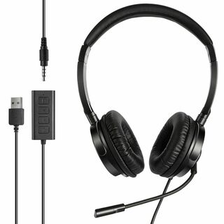 PC用ヘッドセット ヘッドフォン マイク付き ノイズキャンセリング 音量調整可能(ヘッドフォン/イヤフォン)