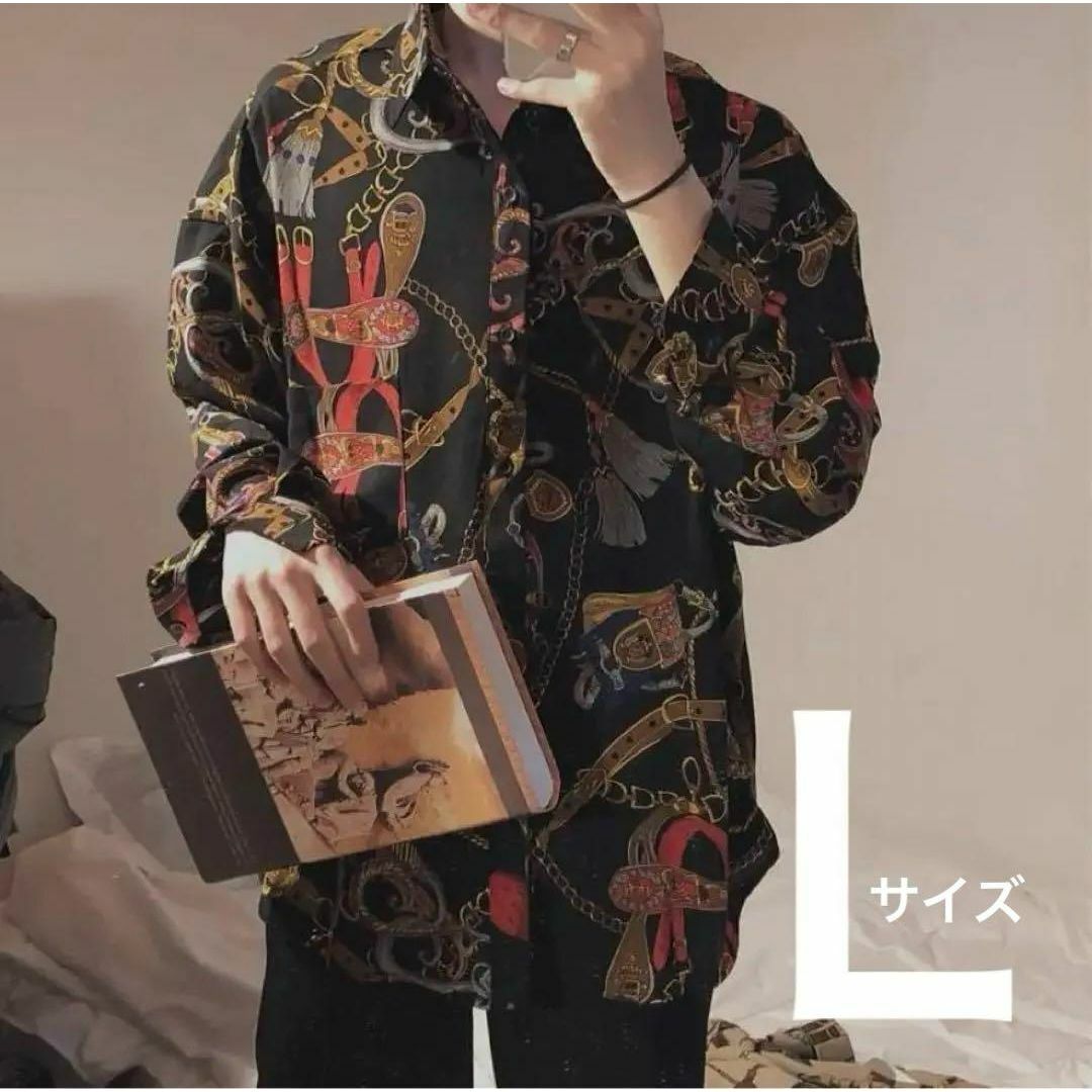 総柄 レトロ ビッグシルエット シャツ 長袖 韓国 トップス メンズ メンズのトップス(シャツ)の商品写真