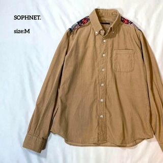 ソフネット(SOPHNET.)のソフネット　コーデュロイ再構築BDシャツ ベージュ　M　チェック切り替え(シャツ)