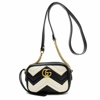 グッチ(Gucci)のグッチ GUCCI 斜め掛けショルダーバッグ GGマーモント レザー/メタル ブラック/ホワイト ゴールド レディース 448065 送料無料【中古】 w0071a(ショルダーバッグ)