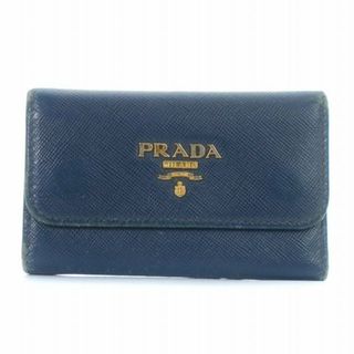 プラダ(PRADA)のプラダ PRADA サフィアーノ キーケース 6連 レザー ロゴ金具 青 ブルー(キーケース)