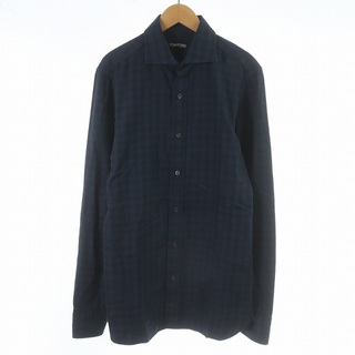 トムフォード(TOM FORD)のTOM FORD チェックシャツ レギュラーカラー 長袖 15 S-M 紺 黒(シャツ)