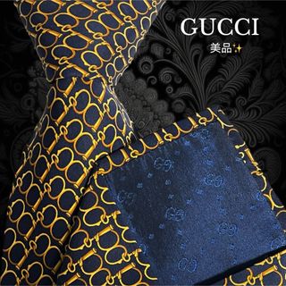 グッチ(Gucci)のGUCCI グッチ ネイビー イエローゴールド 金具 イタリア製(ネクタイ)