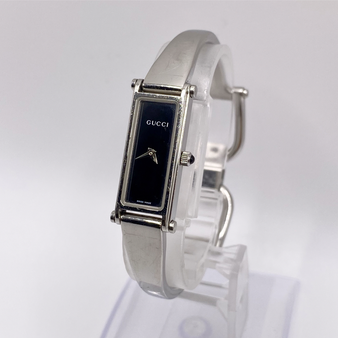 GUCCI - GUCCI グッチ 1500L QZ 黒文字盤 バングルウオッチ GUCCI - GUCCI グッチ 1500L QZ 黒文字盤 バングルウオッチ