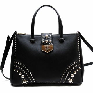 プラダ(PRADA)のプラダ PRADA ハンドバッグ ショルダーバッグ スタッズ レザー/メタル ブラック/シルバー レディース 送料無料【中古】 w0086a(ハンドバッグ)