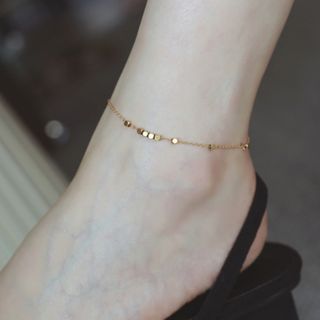 キュービック スクエア ビーズ チェーン 18K メッキ ゴールド アンクレット(アンクレット)