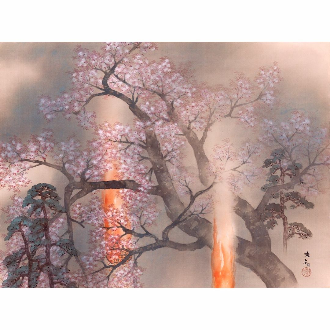 新品　横山大観 「夜桜花」の高級印刷画　A4サイズ　高級印刷画 額なし　 エンタメ/ホビーの美術品/アンティーク(絵画/タペストリー)の商品写真