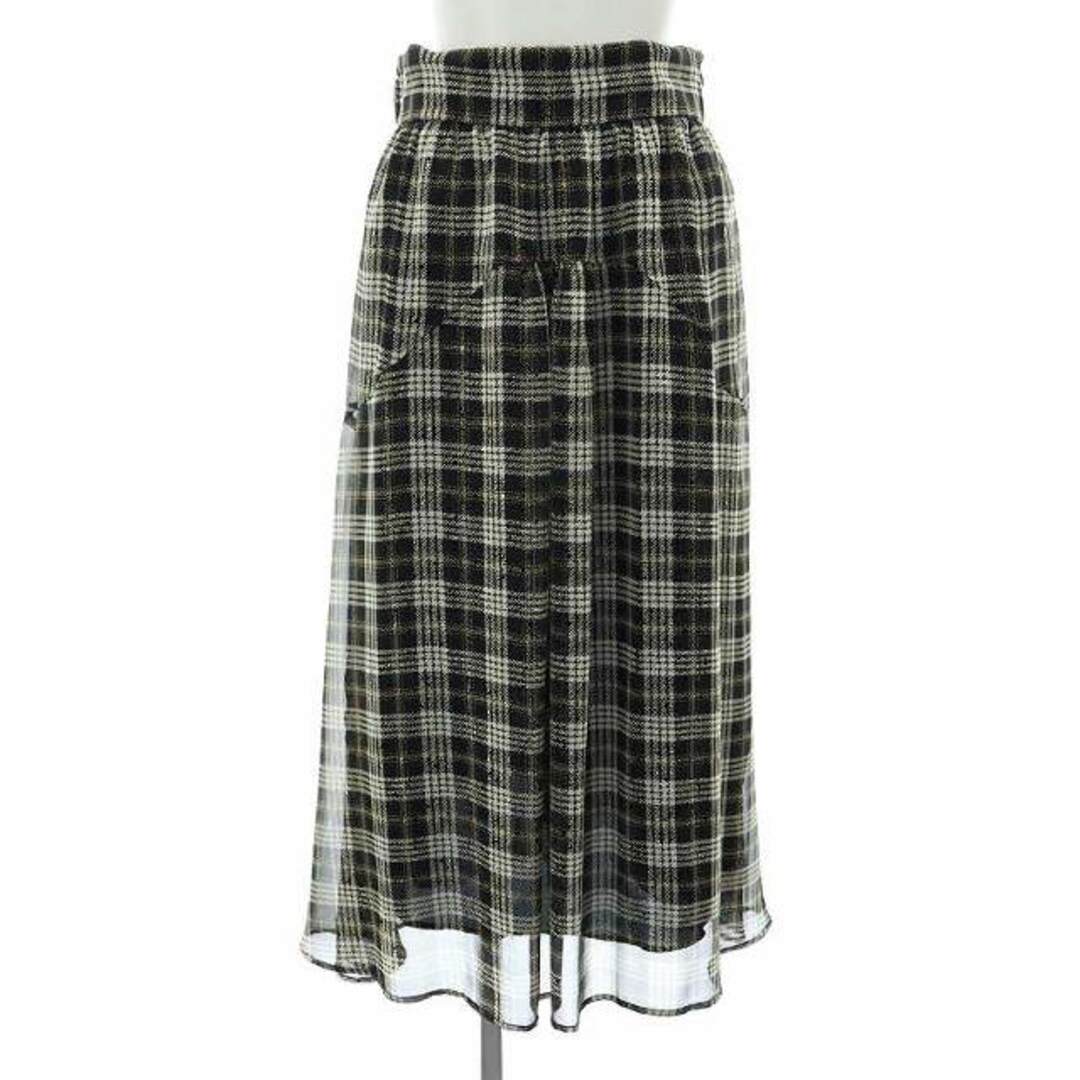 tiara(ティアラ)のティアラ シフォンチェック 変形ギャザースカート ロング 3 黒 オフホワイト レディースのスカート(ロングスカート)の商品写真