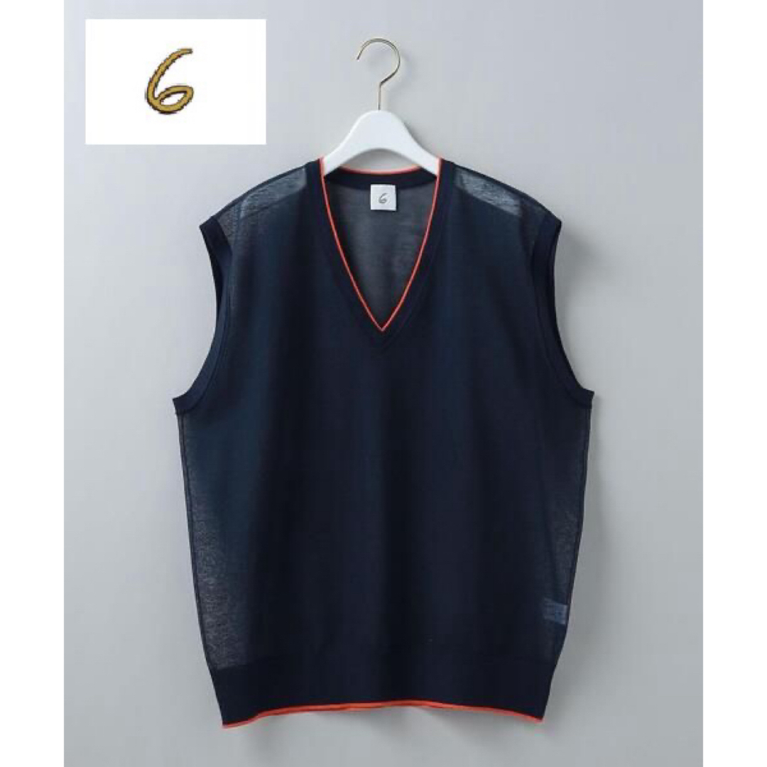 6 (ROKU)(ロク)の特価！〈6（roku）〉LINE COLOR KNIT VEST/ベスト　紺 レディースのトップス(ベスト/ジレ)の商品写真