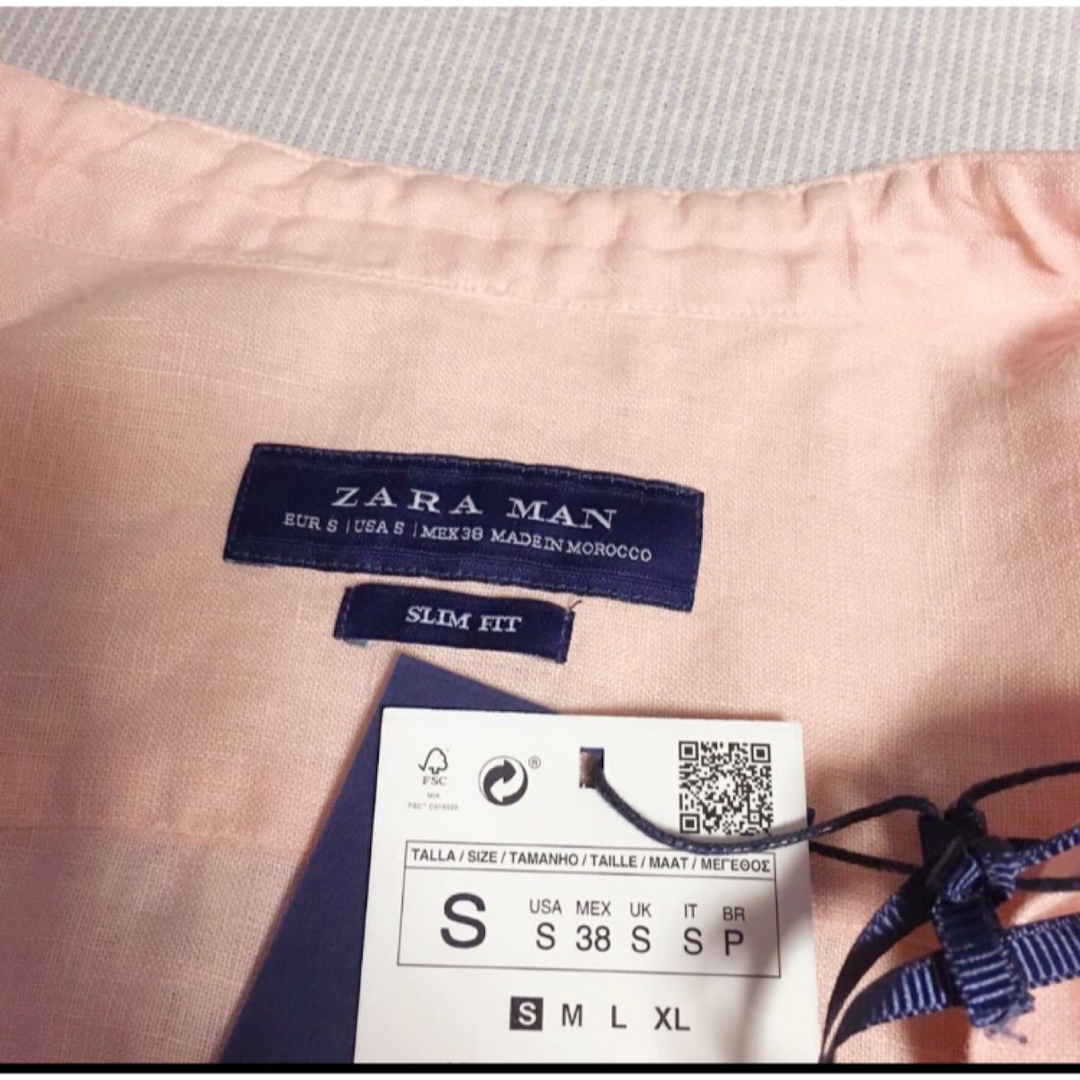 ZARA(ザラ)の夏に最適 速乾 リネン 100% ZARA MAN 麻 リネン シャツ ピンク メンズのトップス(シャツ)の商品写真