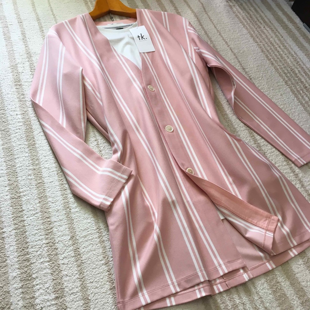 新品★春服★メンズガウンカーディガン春夏服ピンク羽織物ストライプ長袖シャツコート メンズのトップス(カーディガン)の商品写真