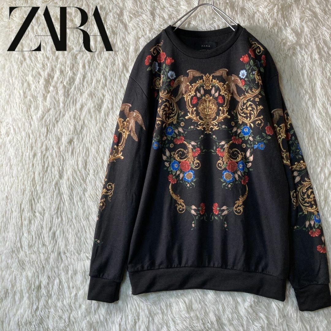 ZARA(ザラ)の美品 ZARA ザラ ライオン 鷹 ファルコン 薔薇 トレーナー 薄手 M メンズのトップス(スウェット)の商品写真