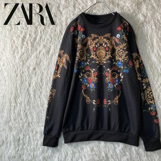 ザラ(ZARA)の美品 ZARA ザラ ライオン 鷹 ファルコン 薔薇 トレーナー 薄手 M(スウェット)