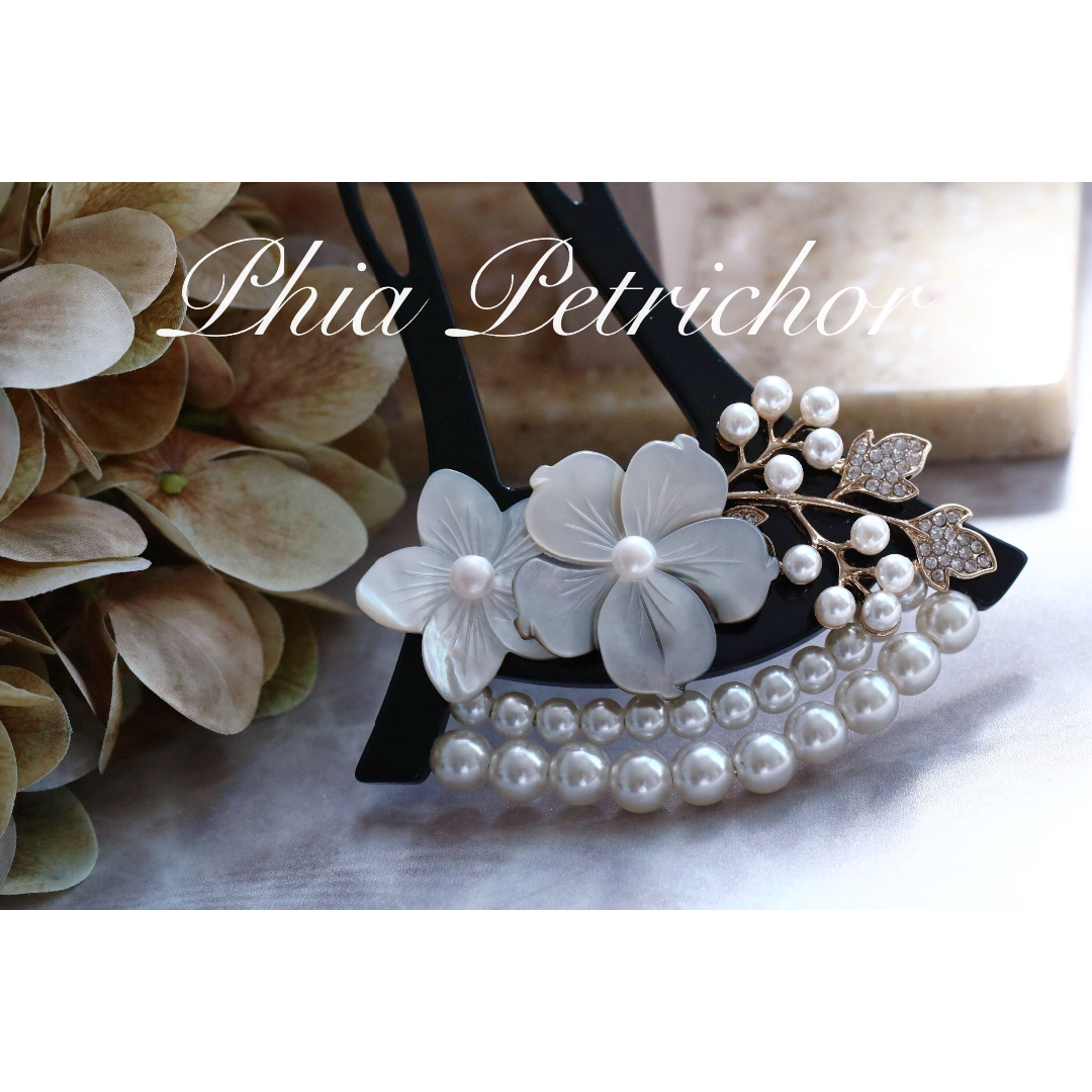 髪飾り 桜 かんざし バチ型 螺鈿 真珠母貝 パール B2401061簪 レディースの水着/浴衣(和装小物)の商品写真